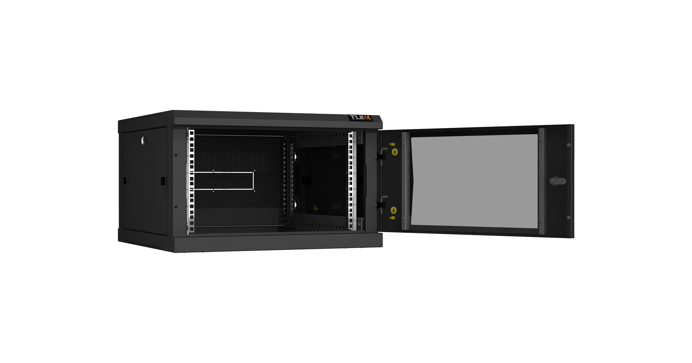 Настенный разборный шкаф NIKOMAX 19", 6U, стеклянная дверь, Ш600хВ370хГ600мм, 2 пары монтажных направляющих, черный — фото
