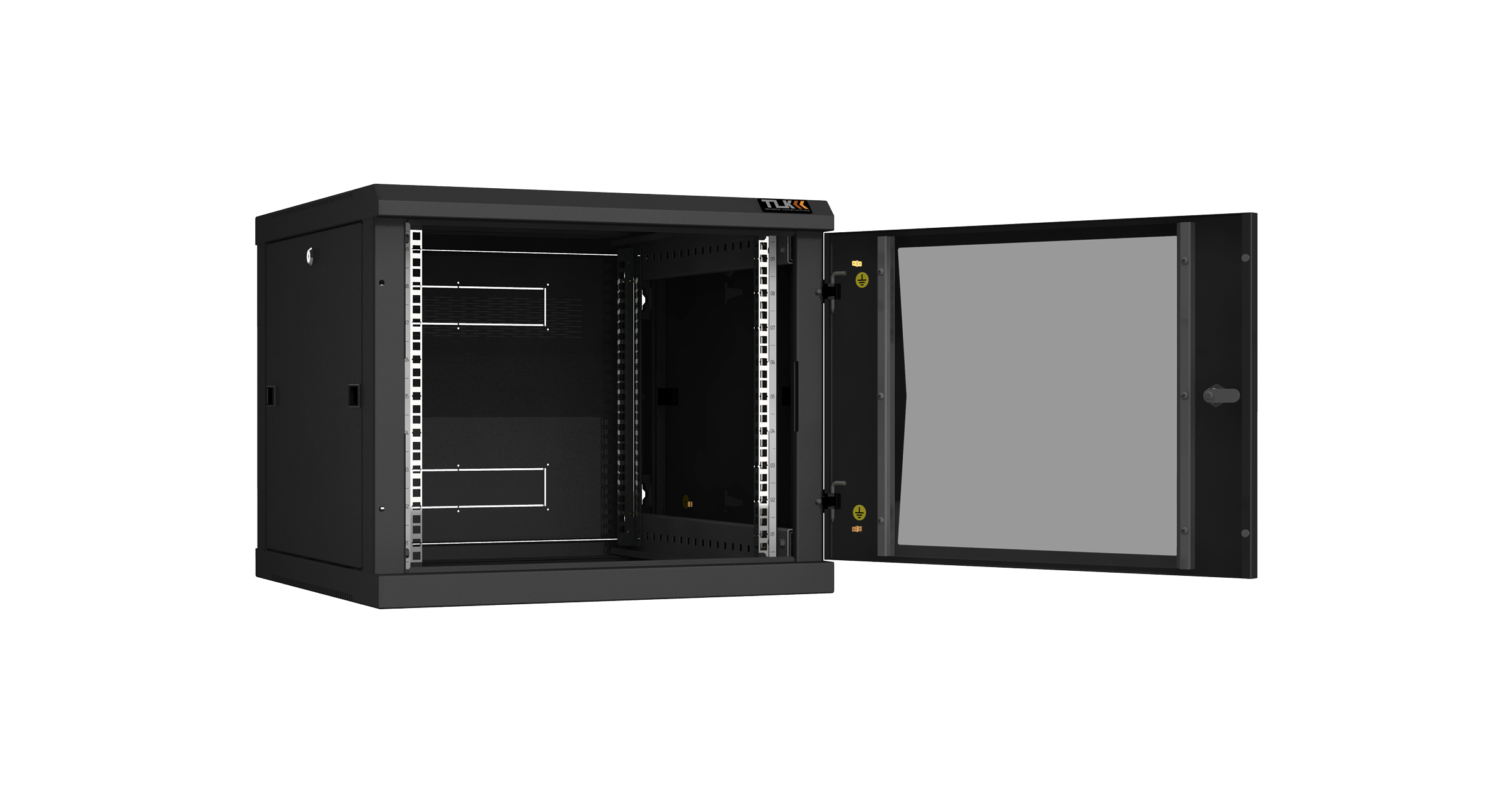 Настенный разборный шкаф NIKOMAX 19", 9U, стеклянная дверь, Ш600хВ503хГ600мм, 2 пары монтажных направляющих, черный — фото