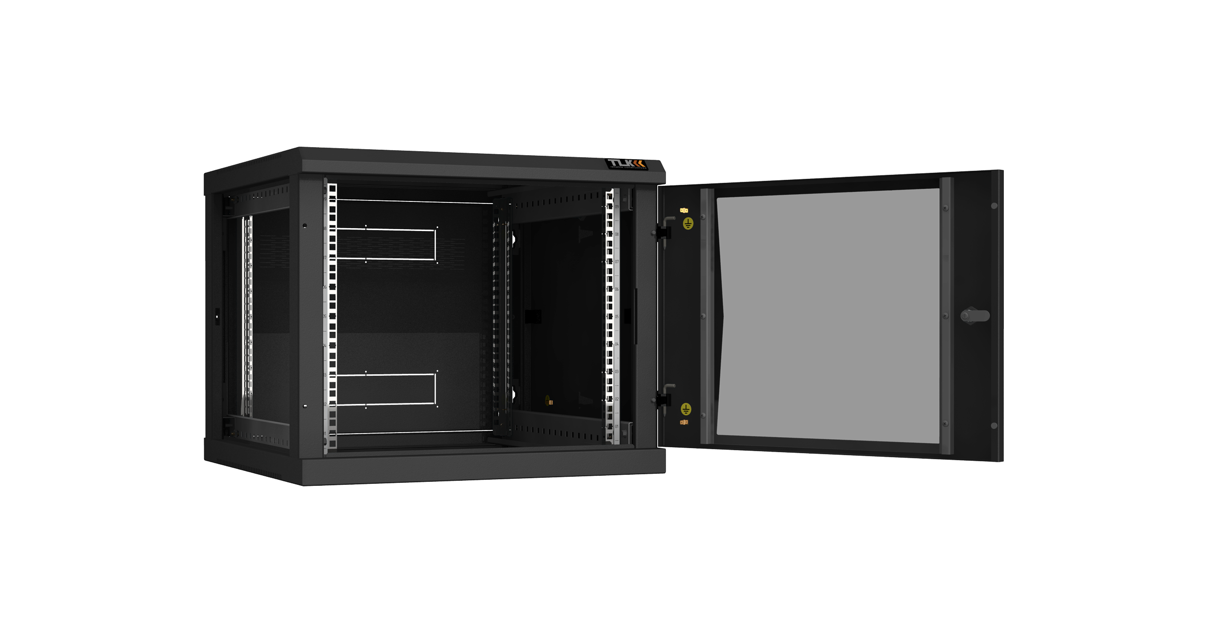 Настенный разборный шкаф NIKOMAX 19", 9U, стеклянная дверь, Ш600хВ503хГ600мм, 2 пары монтажных направляющих, черный — фото