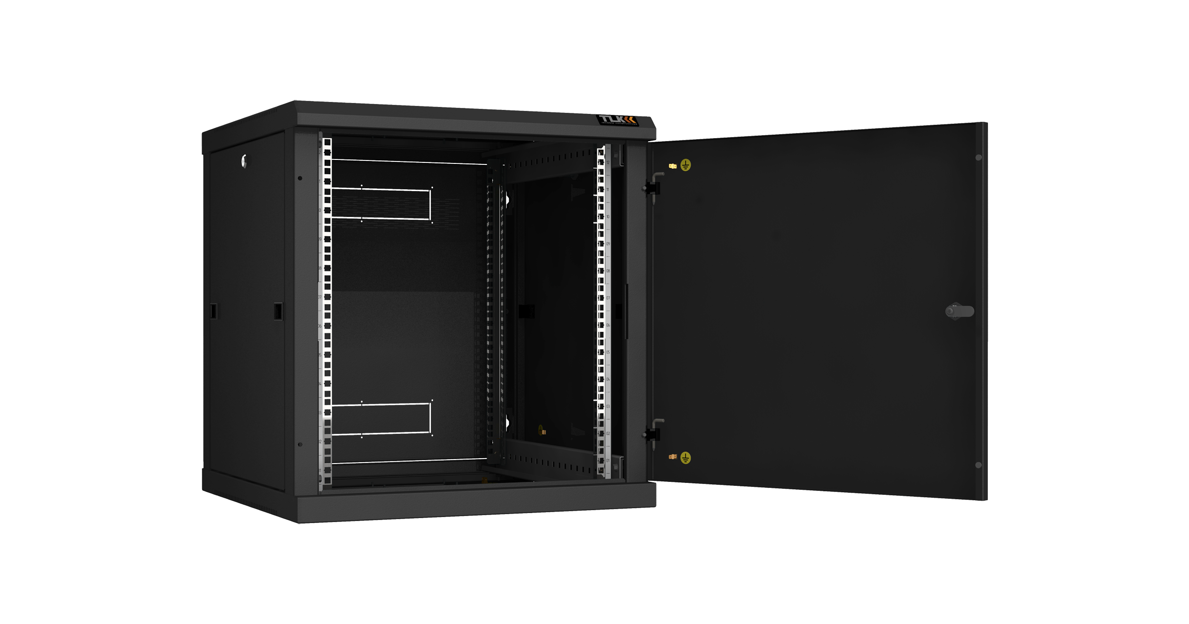 Настенный разборный шкаф NIKOMAX 19", 12U, металлическая дверь, Ш600хВ636хГ600мм, 2 пары монтажных направляющих, черный — фото