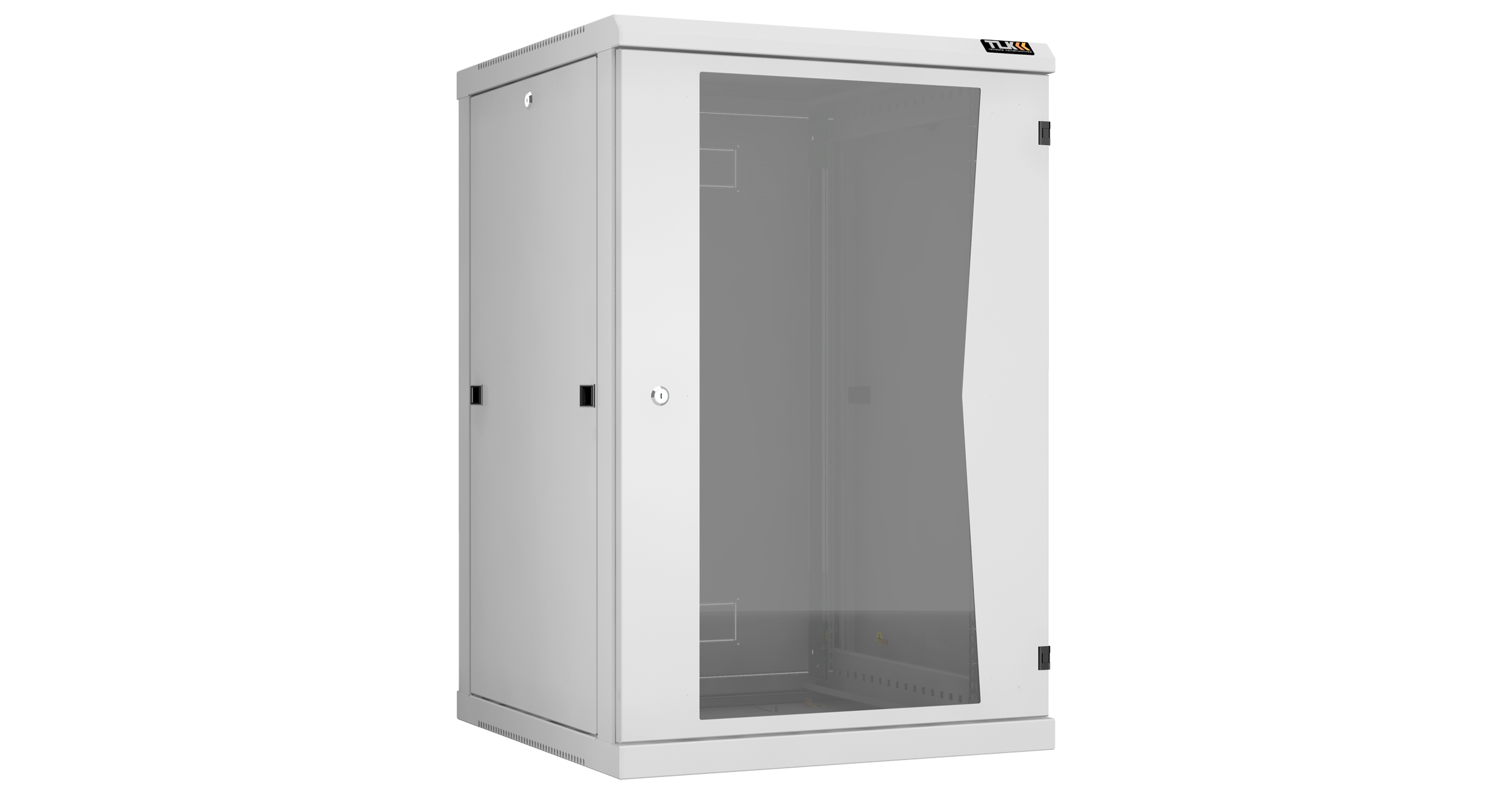Настенный разборный шкаф NIKOMAX 19", 18U, стеклянная дверь, Ш600хВ904хГ600мм, 2 пары монтажных направляющих, серый — фото