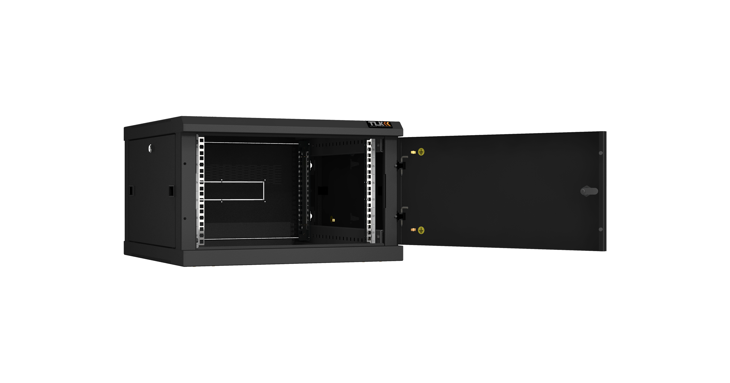 Настенный разборный шкаф NIKOMAX 19", 6U, металлическая дверь, Ш600хВ370хГ600мм, 2 пары монтажных направляющих, черный — фото