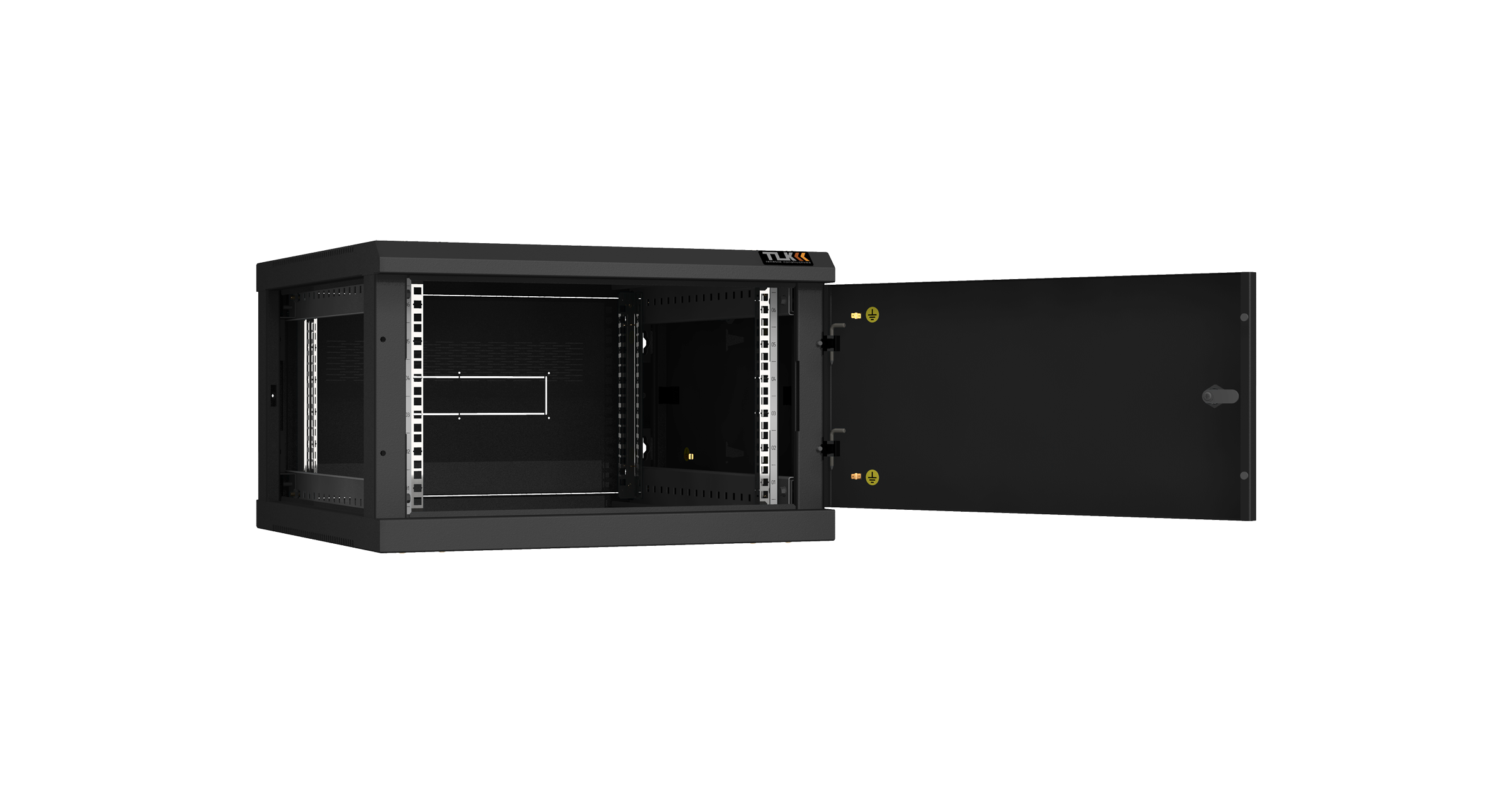 Настенный разборный шкаф NIKOMAX 19", 6U, металлическая дверь, Ш600хВ370хГ600мм, 2 пары монтажных направляющих, черный — фото