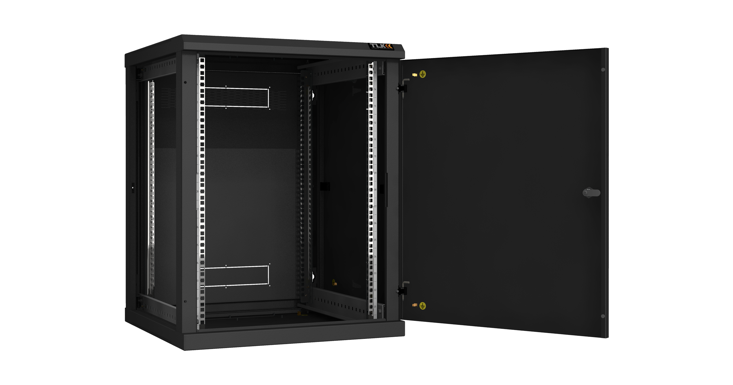 Настенный разборный шкаф NIKOMAX 19", 15U, металлическая дверь, Ш600хВ770хГ600мм, 2 пары монтажных направляющих, черный — фото