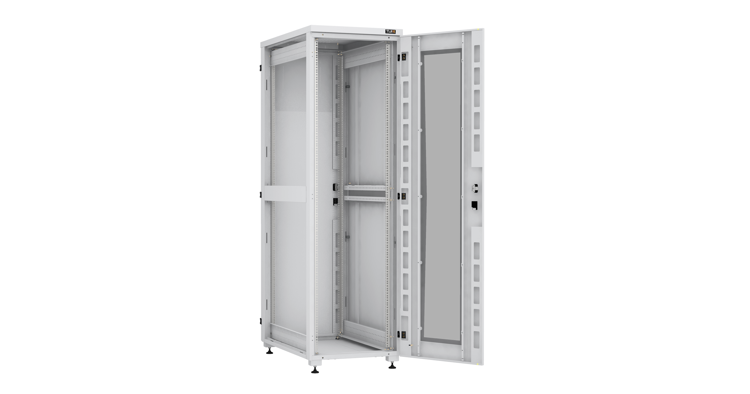 Напольный шкаф NIKOMAX Essential Line серии TFI-R 19", 42U, стеклянная дверь, цельнометаллические двухуровневые стенки и задняя дверь, Ш600хВ2042хГ1000мм, в разобранном виде, серый — фото