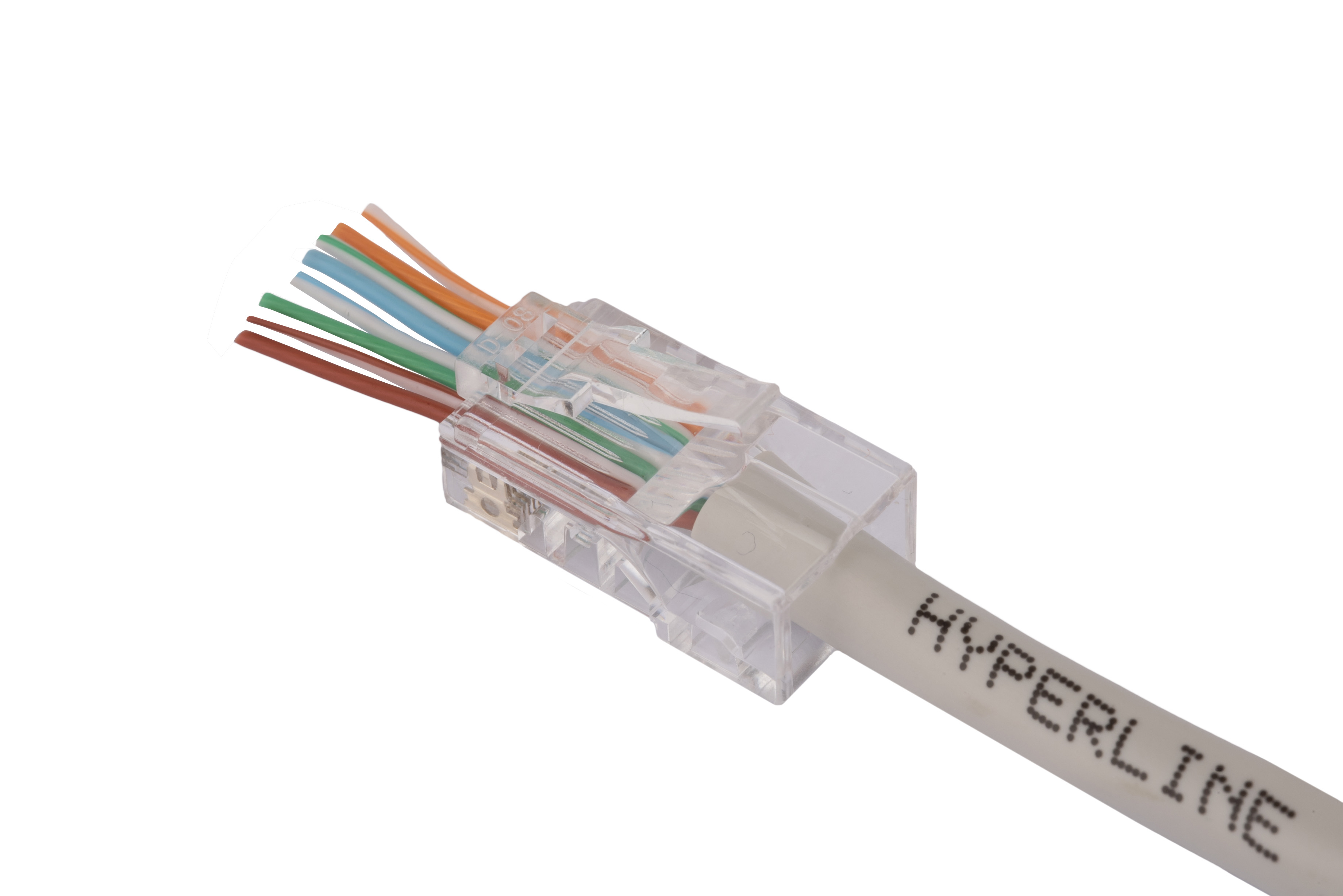 Hyperline PLEZ-8P8C-U-C5-100 Разъем легкой оконцовки RJ-45 (8P8C) под витую пару, категория 5e (50 µ"/ 50 микродюймов), универсальный (для одножильного и многожильного кабеля) (100 шт.) — фото