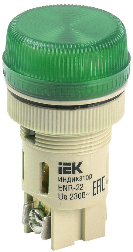 Лампа ENR-22 сигнальная d22мм зеленая неон/240В цилиндр GENERICA — фото