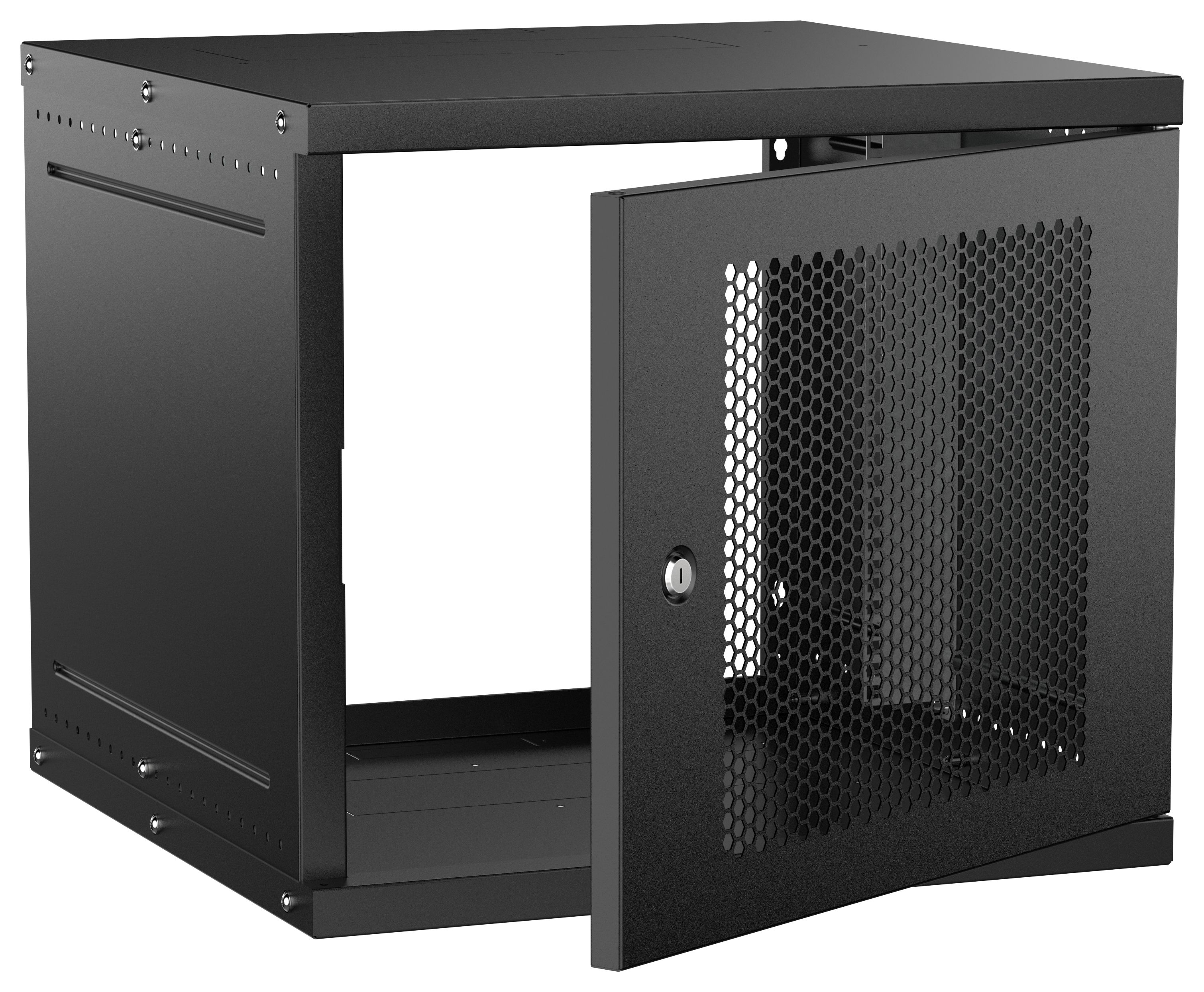 Шкаф настенный 19" 9U 600х600мм перфорированная дверь черный GENERICA