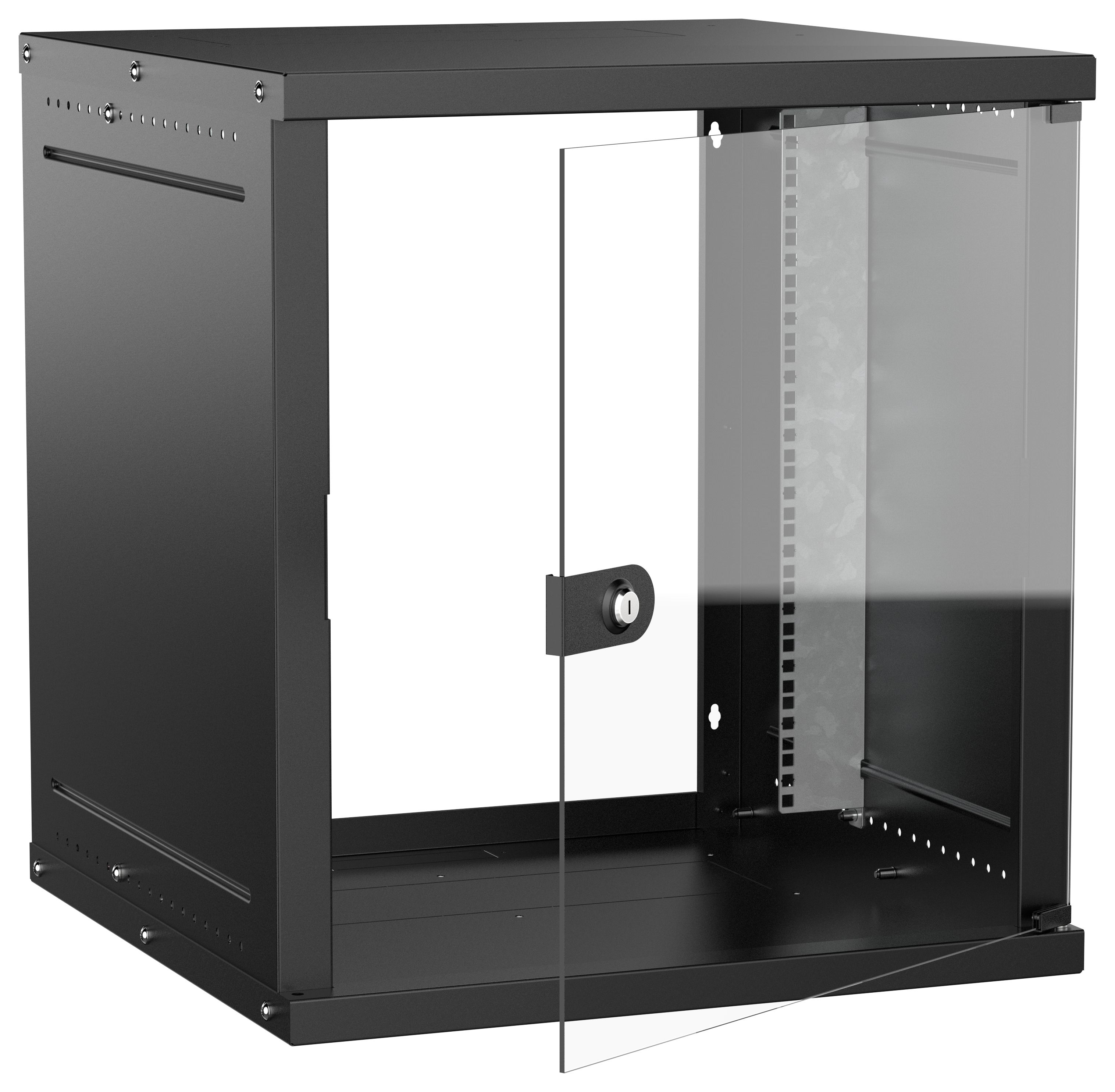 Шкаф настенный 19" 12U 600х600мм стеклянная дверь черный GENERICA