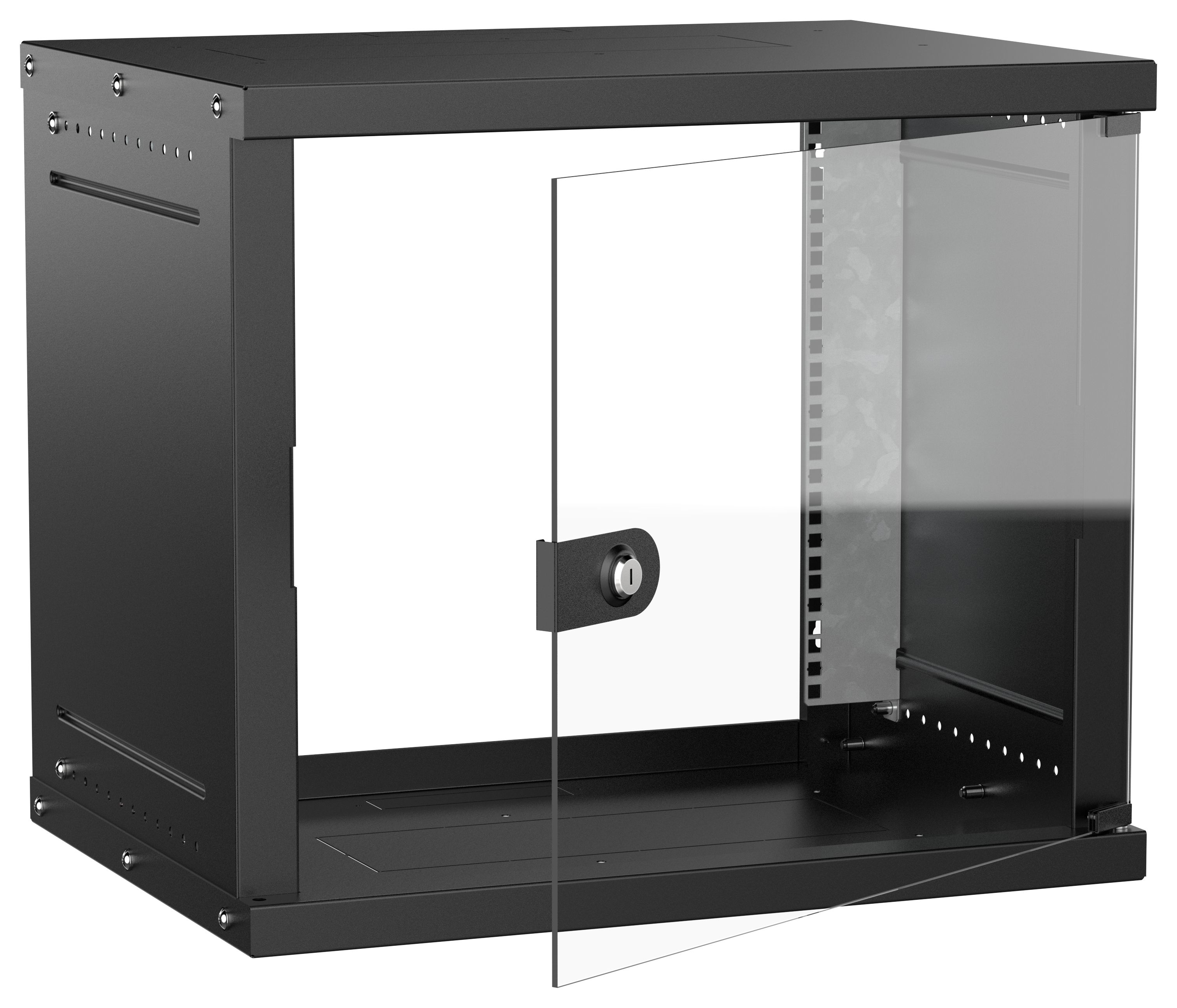 Шкаф настенный 19" 9U 600х450мм стеклянная дверь черный GENERICA