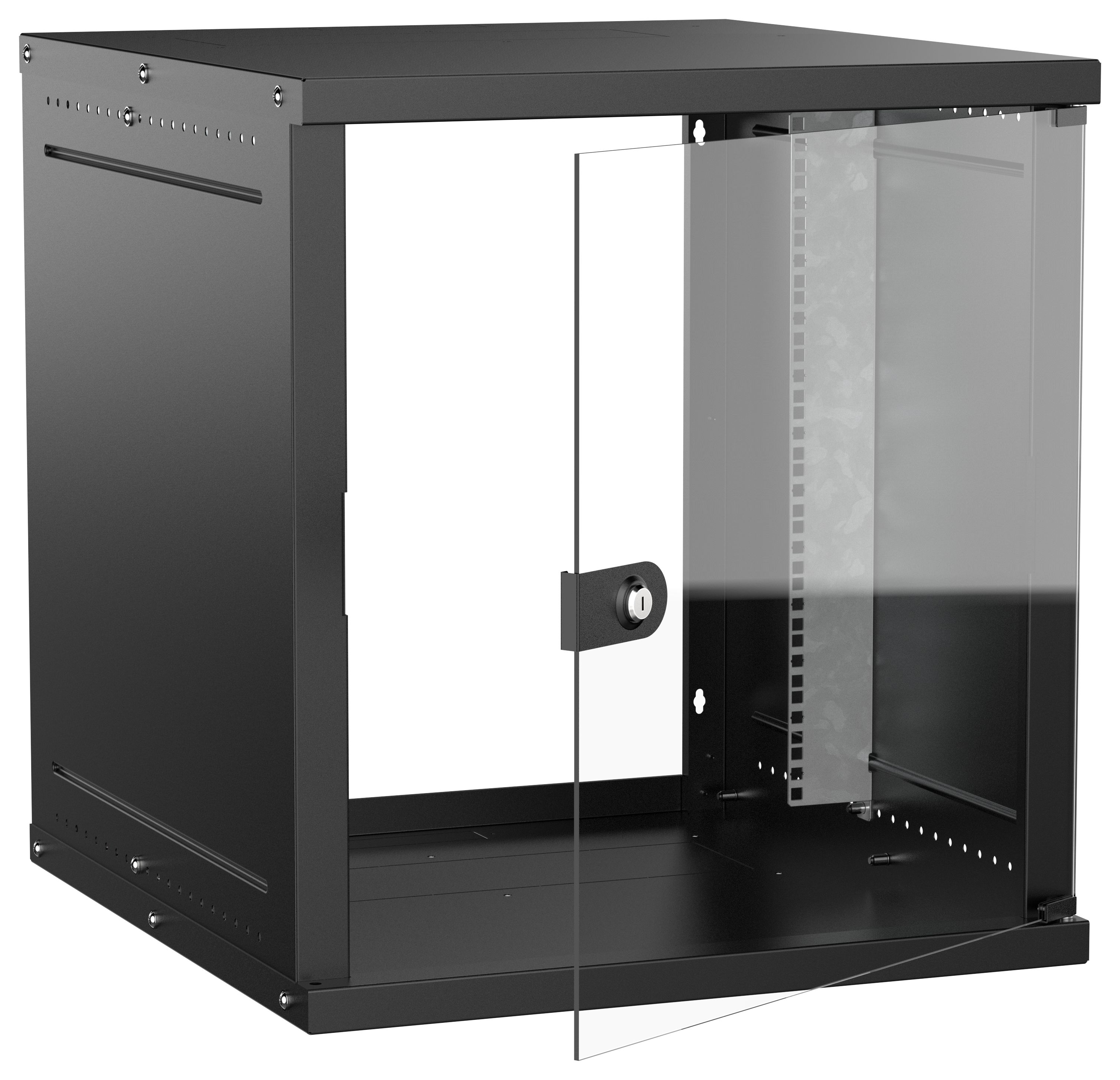 Шкаф настенный 19" 12U 600х650мм стеклянная дверь черный GENERICA