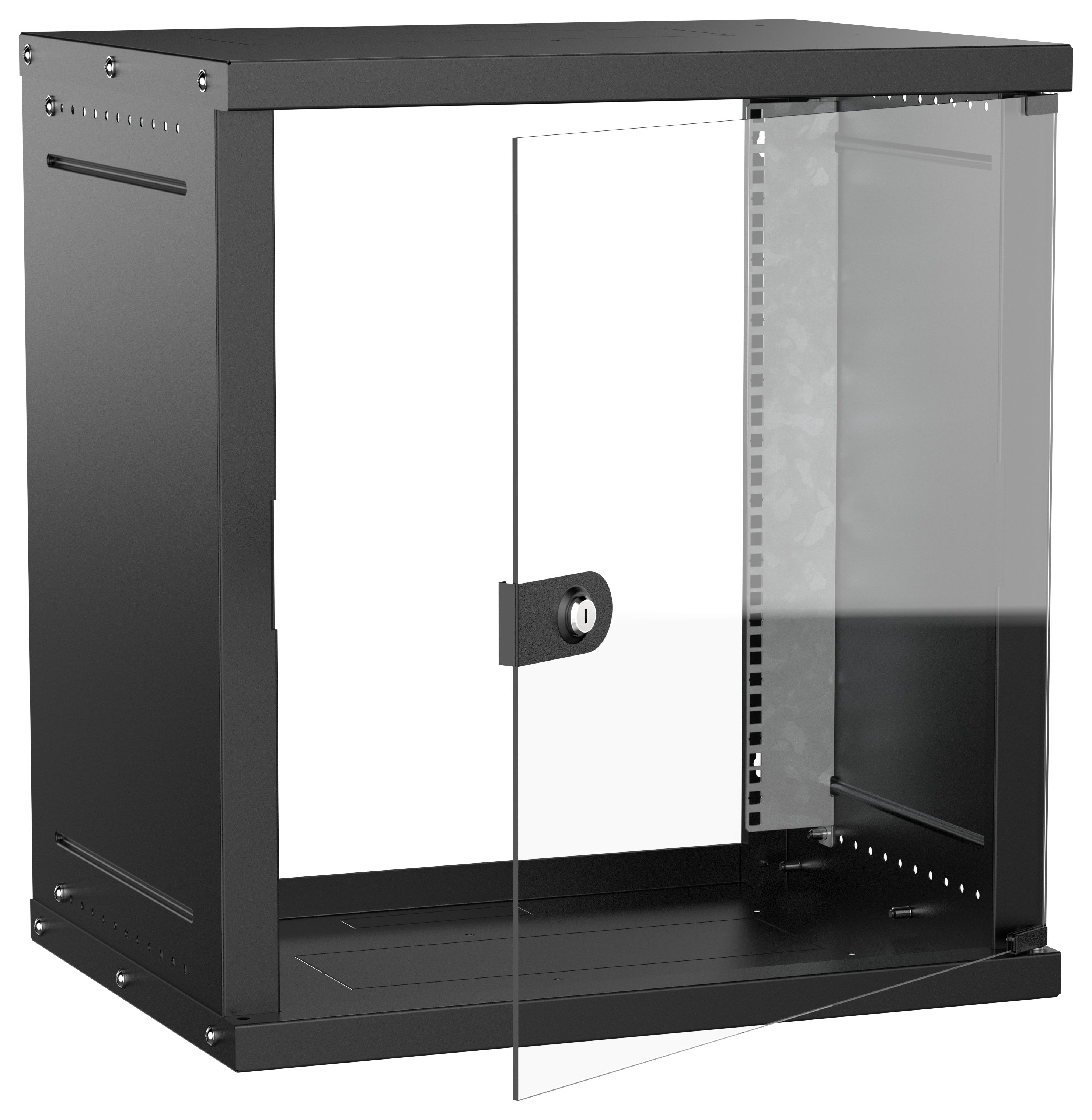 Шкаф настенный 19" 12U 600х450мм стеклянная дверь черный GENERICA