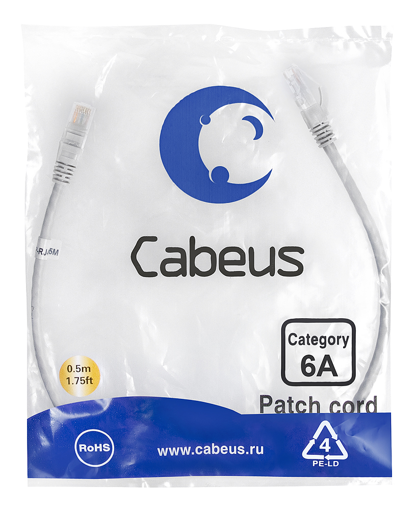 Патч-корд RJ45 UTP 6a Cabeus PC-UTP-RJ45-Cat.6a-0.5m-LSZH LSZH серый 0.5 метра — фото