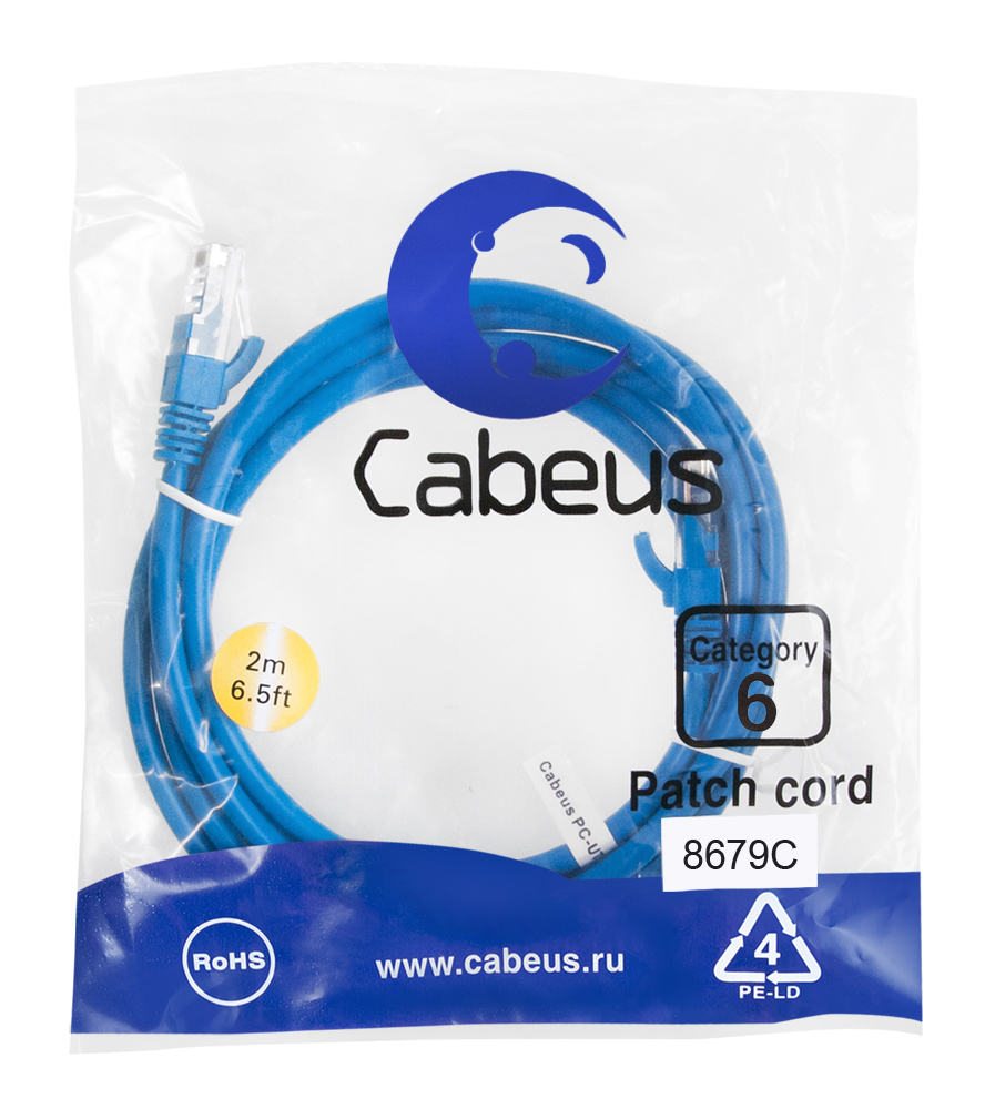 Патч-корд RJ45 UTP 6 Cabeus PC-UTP-RJ45-Cat.6-2m-BL PVC синий 2 метра — фото