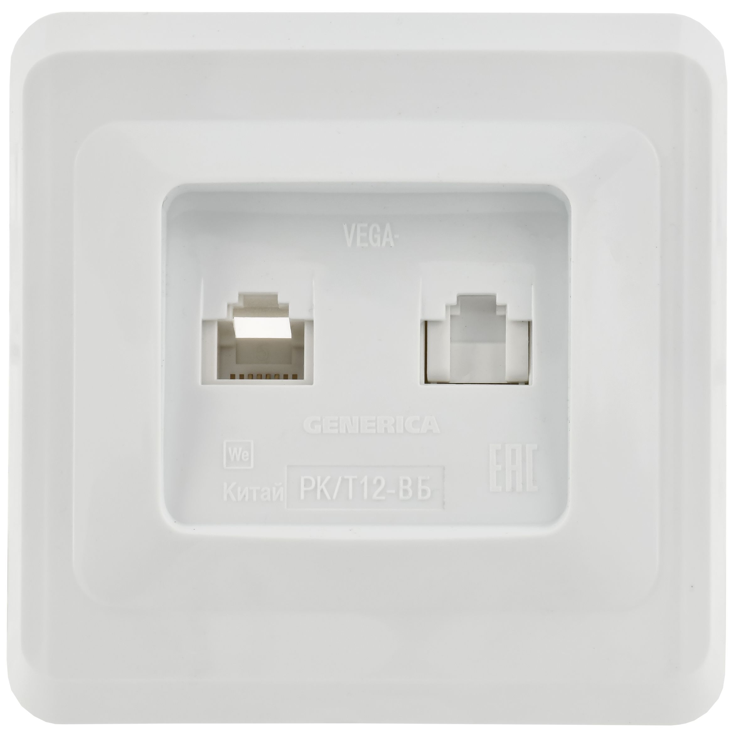 VEGA Розетка 2-местная RJ11/RJ45 РК/Т12-ВБ белый GENERICA — фото