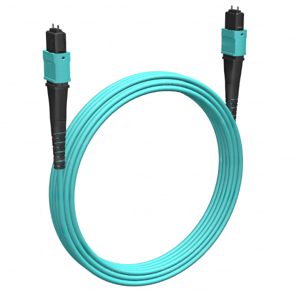Оптический патч-корд MPO-MPO 50/125 MM Cabeus FOP-50-OM3-12-MPO(M)-12-MPO(M)-B-7m 7 метров бирюзовый LSZH — фото