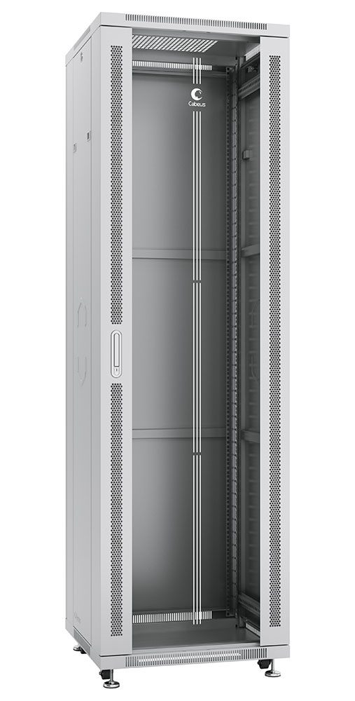 Cabeus SH-05C-42U60/80 Шкаф монтажный телекоммуникационный 19" напольный для распределительного и серверного оборудования 42U 600x800x2055mm (ШхГхВ) передняя стеклянная и задняя сплошная металлическая двери, ручка с замком, цвет серый (RAL 7035) — фото