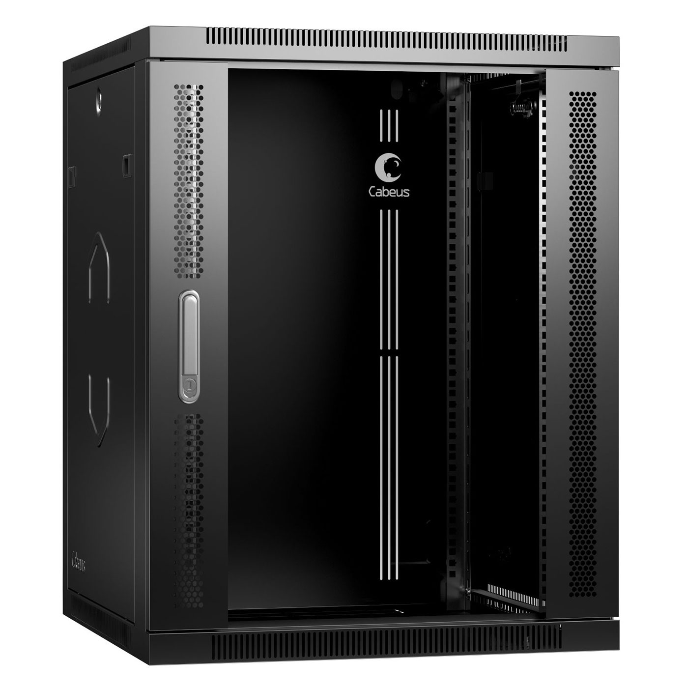 Cabeus SH-05F-15U60/60-BK Шкаф телекоммуникационный настенный 19" 15U 600x600x769mm (ШхГхВ) дверь стекло, цвет черный (RAL 9004) — фото