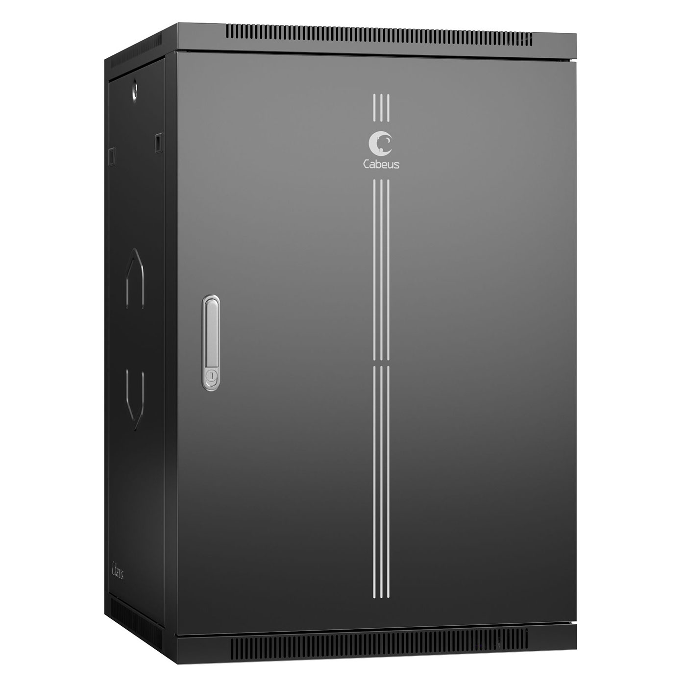 Cabeus SH-05F-18U60/60m-BK Шкаф телекоммуникационный настенный 19" 18U 600x600x901mm (ШхГхВ) дверь металл, цвет черный (RAL 9004) — фото