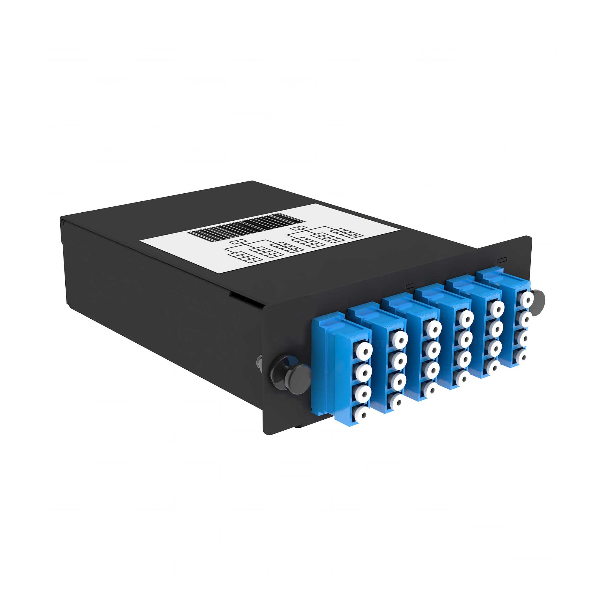 Cabeus FO-9-2x12MPO(m)/А-24xLC/U-A-BK Кассета кроссовая 2 разъема MPO/АPC (male) 9/125, на 24 LC/UPС (6 QLC/UPC),  черный — фото