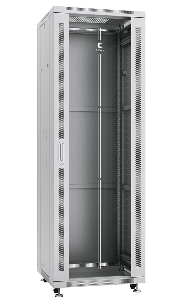 Cabeus SH-05C-37U60/100 Шкаф монтажный телекоммуникационный 19" напольный для распределительного и серверного оборудования 37U 600x1000x1833mm (ШхГхВ) передняя стеклянная и задняя сплошная металлическая двери, ручка с замком, цвет серый (RAL 7035) — фото