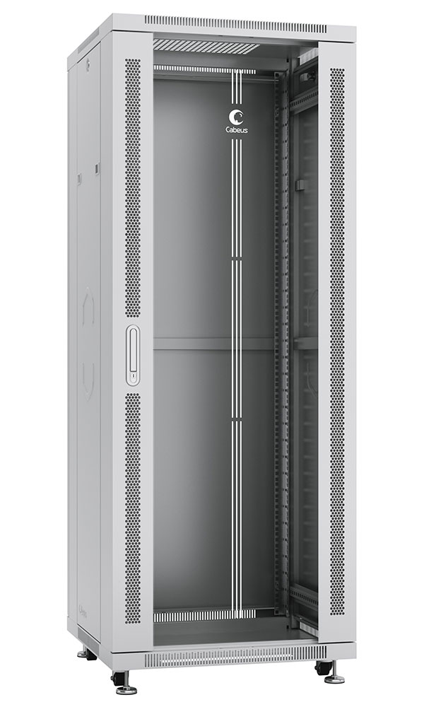Cabeus SH-05C-32U60/100 Шкаф монтажный телекоммуникационный 19" напольный для распределительного и серверного оборудования 32U 600x1000x1610mm (ШхГхВ) передняя стеклянная и задняя сплошная металлическая двери, ручка с замком, цвет серый (RAL 7035) — фото