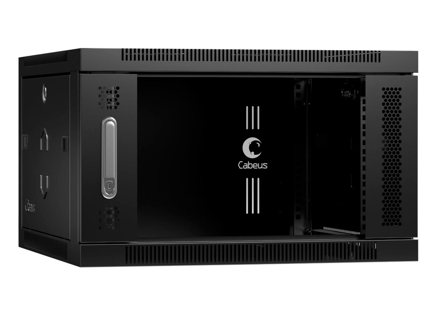 Cabeus SH-05F-6U60/60-BK Шкаф телекоммуникационный настенный 19" 6U 600x600x368mm (ШхГхВ) дверь стекло, цвет черный (RAL 9004) — фото
