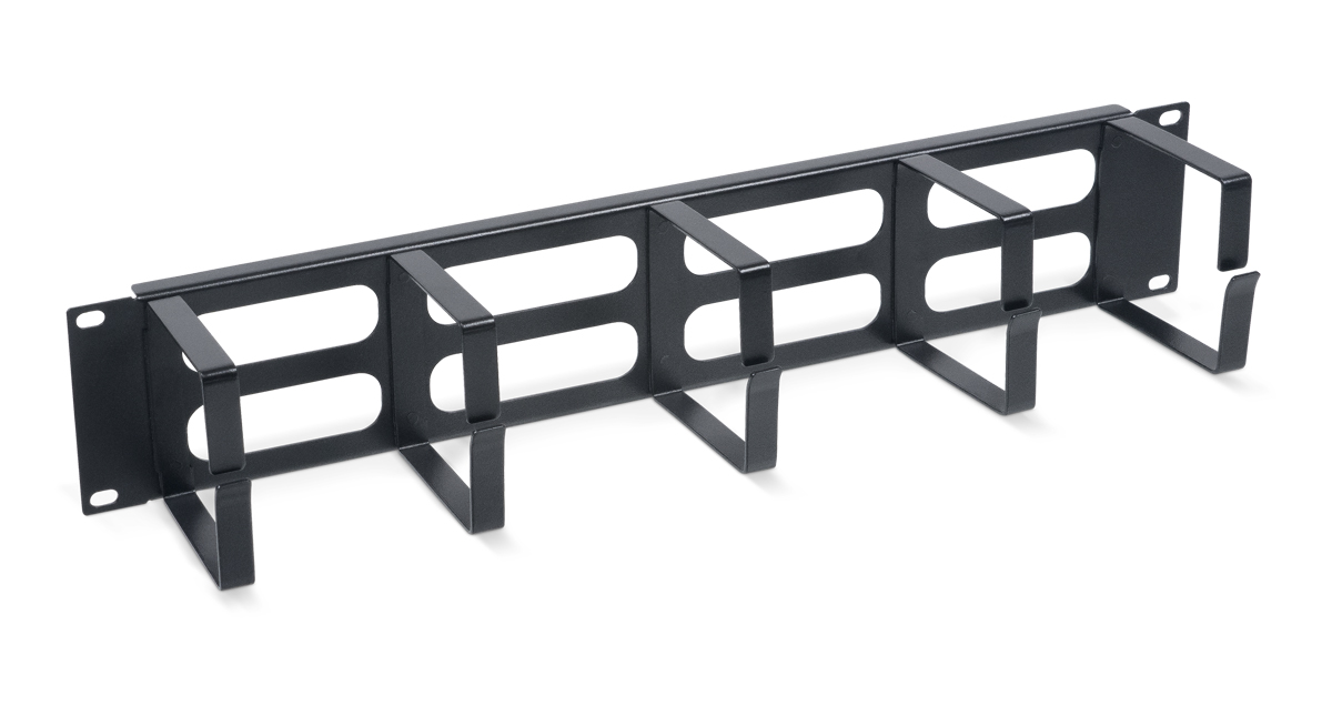 Cabeus JB08-2U-BK Кабельный органайзер горизонтальный 19" 2U, 5 колец, металлический, цвет черный (RAL9004) — фото