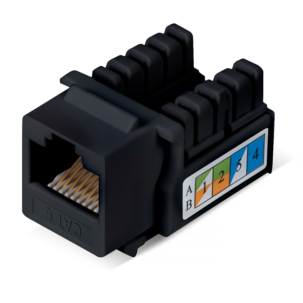 Cabeus KJ-RJ45-Cat.6-90-BK Вставка Keystone Jack RJ-45, категория 6, заделка тип 110, черная — фото