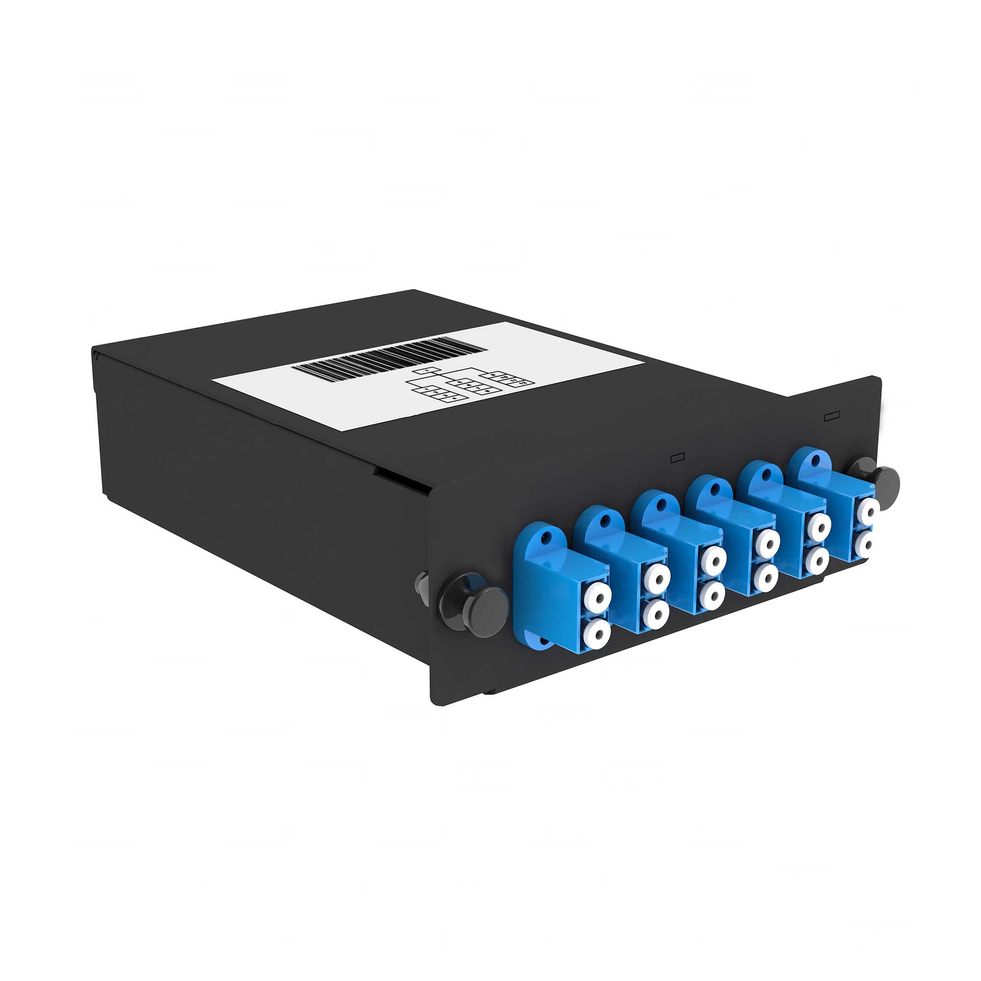 Cabeus FO-9-1x12MPO(m)/А-12xLC/U-А-BK Кассета кроссовая 1 разъем MPO/АPC (male) 9/125, на 12 LC/UPС (6 DLC/UPC),  черный — фото
