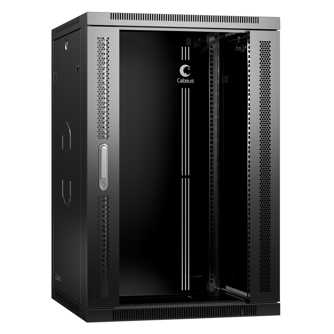 Cabeus SH-05F-18U60/45-BK Шкаф телекоммуникационный настенный 19" 18U 600x450x901mm (ШхГхВ) дверь стекло, цвет черный (RAL 9004) — фото