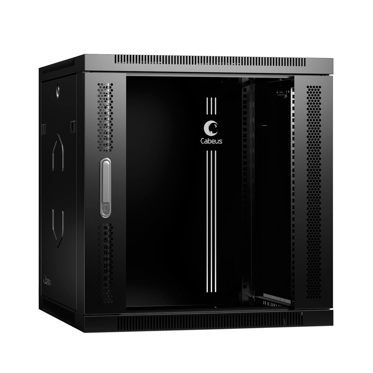Cabeus SH-05F-12U60/35-R-BK Шкаф телекоммуникационный настенный разобранный 19" 12U 600x350x635mm (ШхГхВ) дверь стекло, цвет черный (RAL 9004) — фото