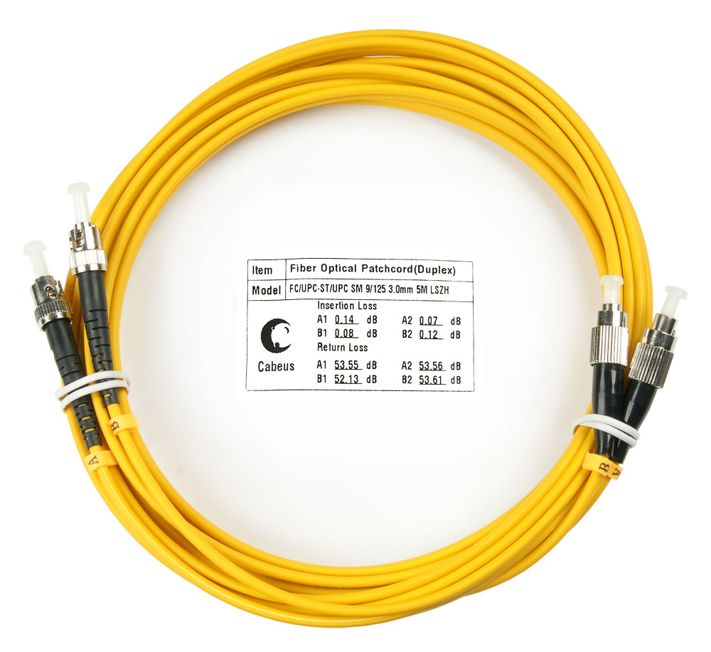 Оптический патч-корд duplex FC-ST 9/125 SM Cabeus FOP(d)-9-FC-ST-5m 5 метров желтый LSZH — фото