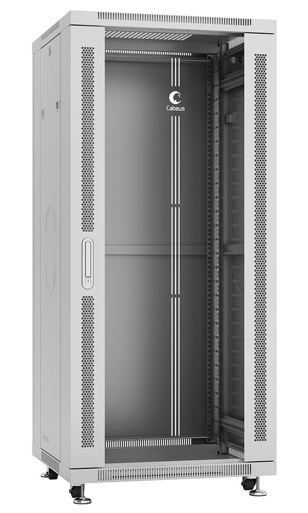 Cabeus SH-05C-27U60/80 Шкаф монтажный телекоммуникационный 19" напольный для распределительного и серверного оборудования 27U 600x800x1388mm (ШхГхВ) передняя стеклянная и задняя сплошная металлическая двери, ручка с замком, цвет серый (RAL 7035) — фото