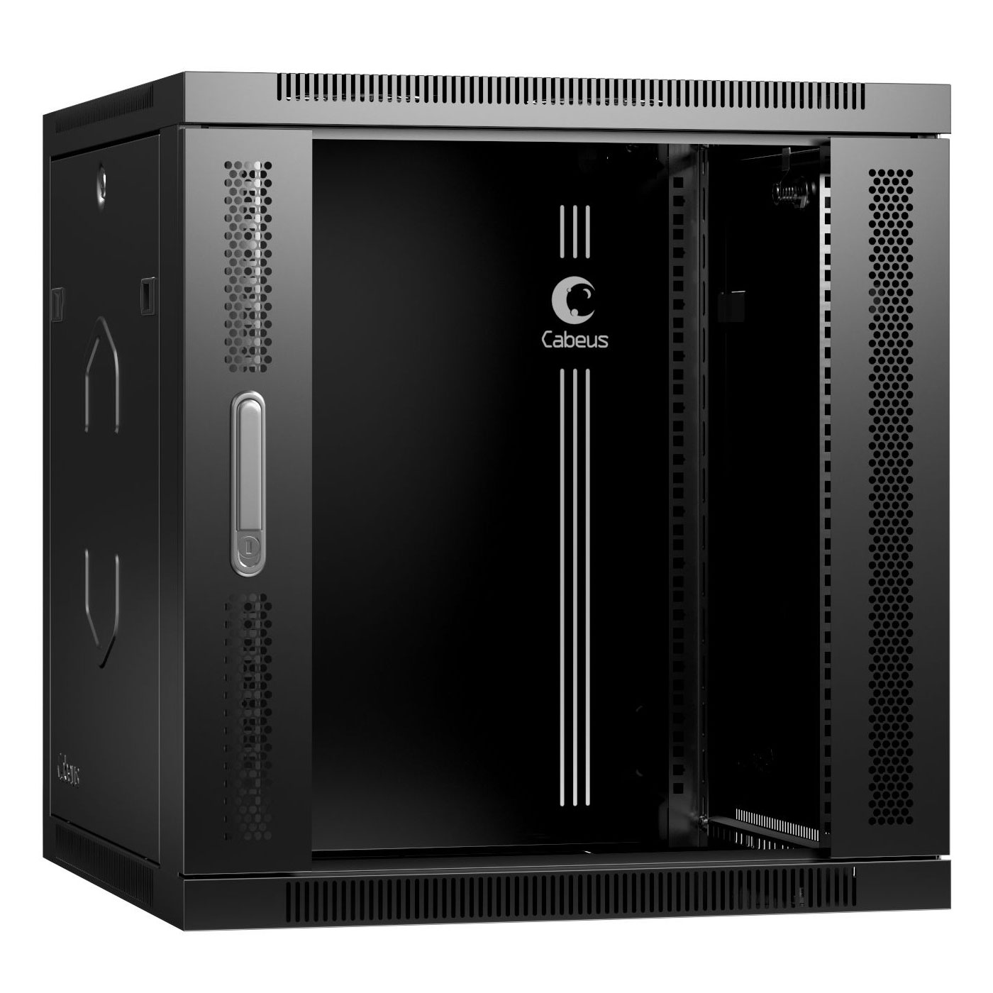 Cabeus SH-05F-12U60/45-BK Шкаф телекоммуникационный настенный 19" 12U 600x450x635mm (ШхГхВ) дверь стекло, цвет черный (RAL 9004) — фото