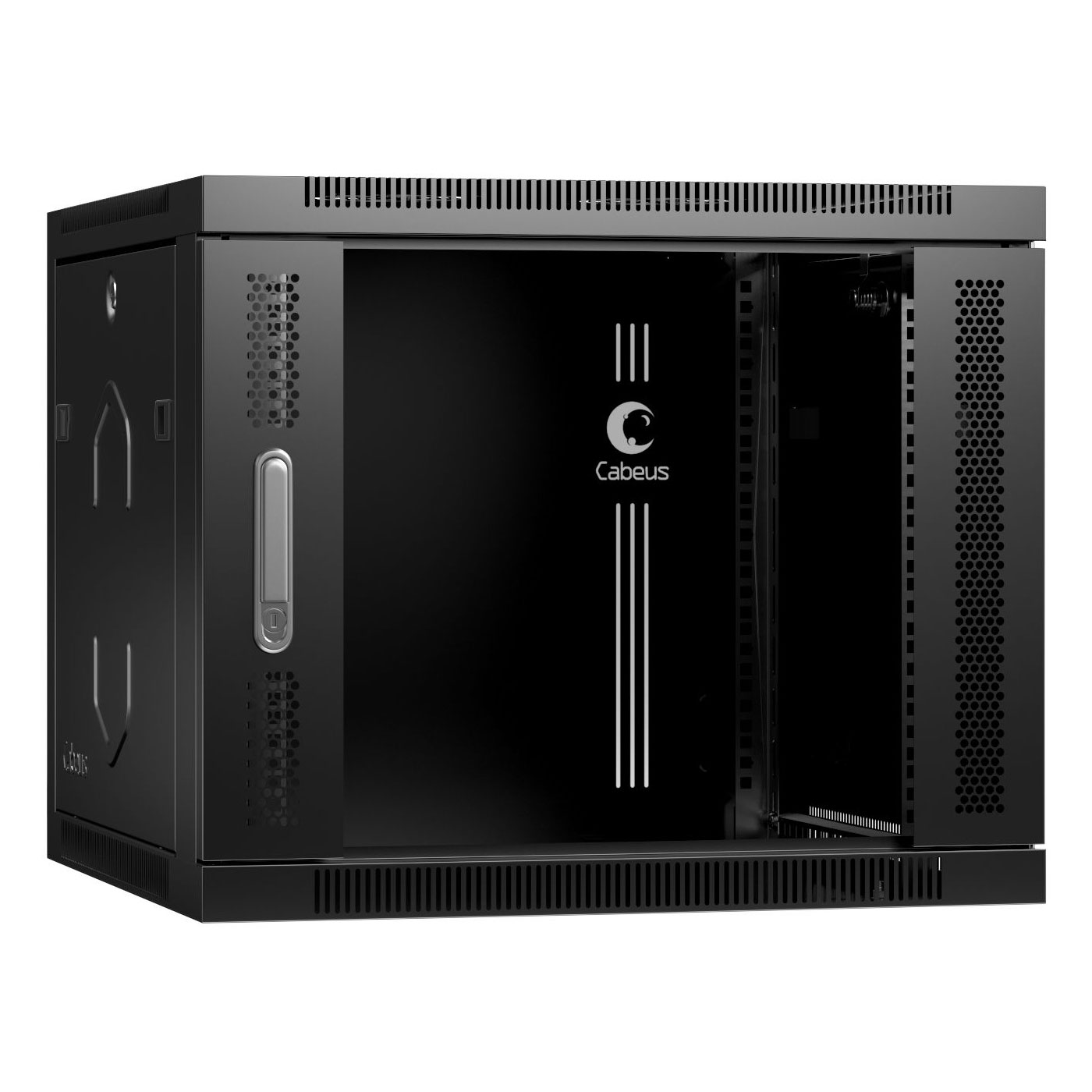 Cabeus SH-05F-9U60/35-BK Шкаф телекоммуникационный настенный 19" 9U 600x350x501mm (ШхГхВ) дверь стекло, цвет черный (RAL 9004) — фото