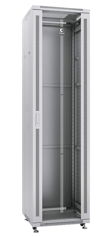 Cabeus SH-05C-47U60/100 Шкаф монтажный телекоммуникационный 19" напольный для распределительного и серверного оборудования 47U 600x1000x2277mm (ШхГхВ) передняя стеклянная и задняя сплошная металлическая двери, ручка с замком, цвет серый (RAL 7035) — фото
