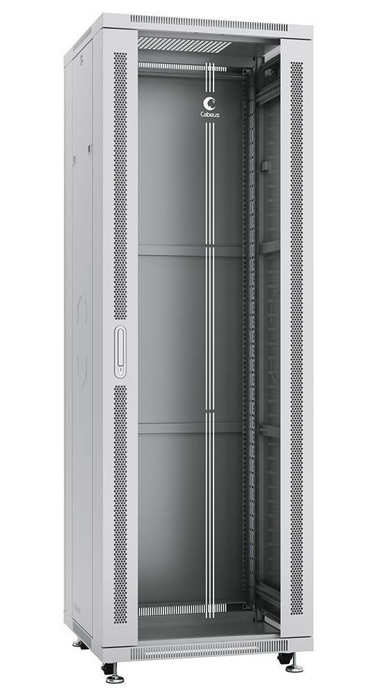 Cabeus SH-05C-37U60/60 Шкаф монтажный телекоммуникационный 19" напольный для распределительного и серверного оборудования 37U 600x600x1833mm (ШхГхВ) передняя стеклянная и задняя сплошная металлическая двери, ручка с замком, цвет серый (RAL 7035) — фото