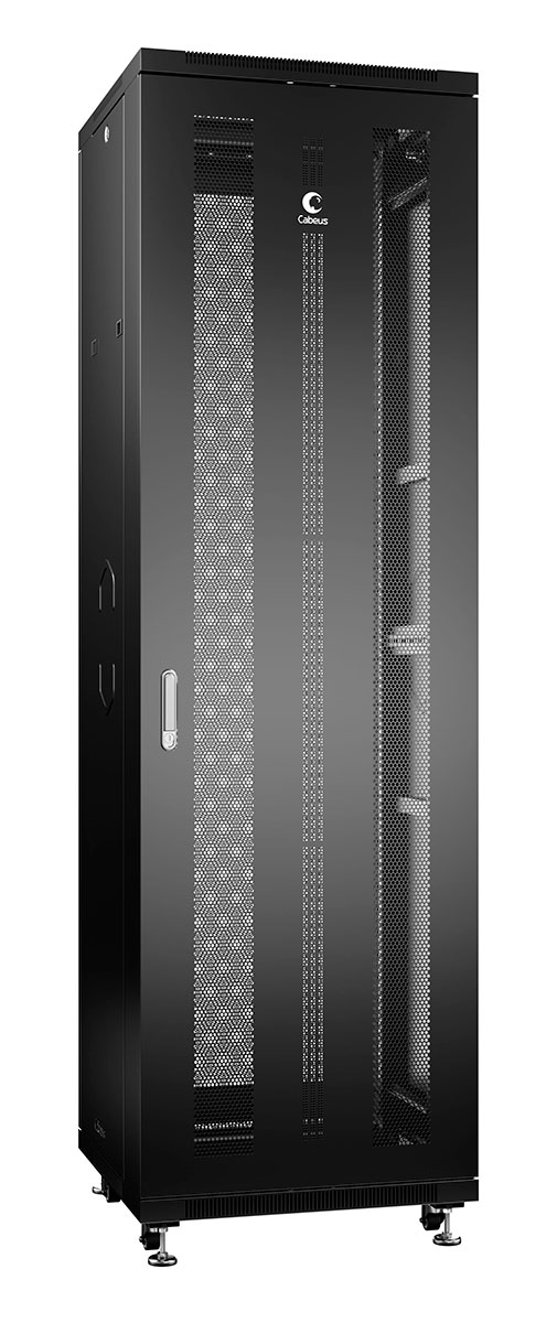 Cabeus ND-05C-42U60/60-BK Шкаф монтажный телекоммуникационный 19" напольный для распределительного и серверного оборудования 42U 600x600x2055mm (ШхГхВ) передняя и задняя перфорированные двери, ручка с замком, цвет черный (RAL 9004) — фото