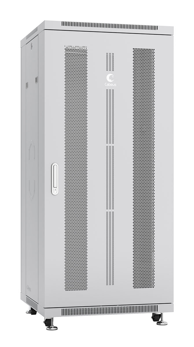 Cabeus ND-05C-27U60/80 Шкаф монтажный телекоммуникационный 19" напольный для распределительного и серверного оборудования 27U 600x800x1388mm (ШхГхВ) передняя и задняя перфорированные двери, ручка с замком, цвет серый (RAL 7035) — фото