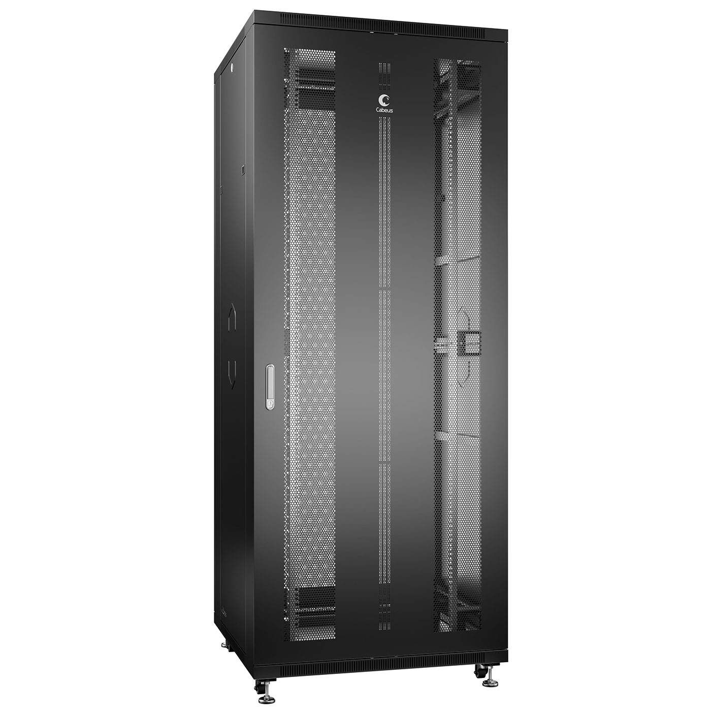 Cabeus ND-05C-42U80/80-BK Шкаф монтажный телекоммуникационный 19" напольный для распределительного и серверного оборудования 42U 800x800x2055mm (ШхГхВ) передняя и задняя перфорированные двери, ручка с замком, цвет черный (RAL 9004) — фото