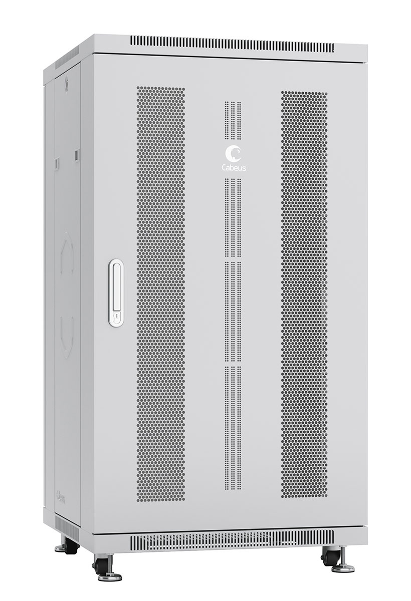 Cabeus ND-05C-22U60/100 Шкаф монтажный телекоммуникационный 19" напольный для распределительного и серверного оборудования 22U 600x1000x1166mm (ШхГхВ) передняя и задняя перфорированные двери, ручка с замком, цвет серый (RAL 7035) — фото