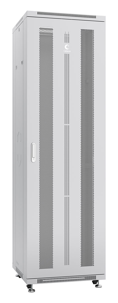 Cabeus ND-05C-42U60/100 Шкаф монтажный телекоммуникационный 19" напольный для распределительного и серверного оборудования 42U 600x1000x2055mm (ШхГхВ) передняя и задняя перфорированные двери, ручка с замком, цвет серый (RAL 7035) — фото