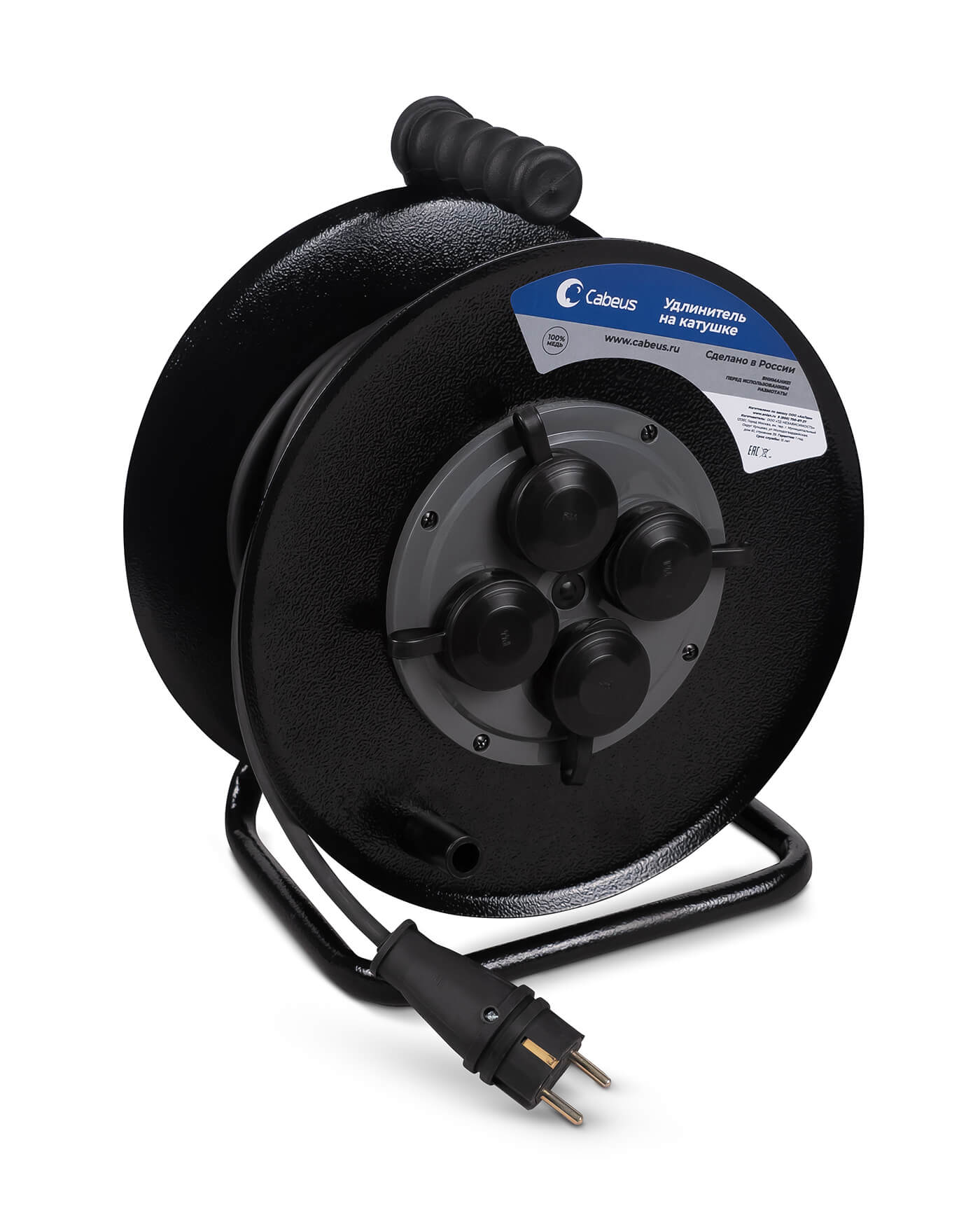Cabeus EC-C-3.5-FR-G-50-IP44 Удлинитель силовой КГ 3500 Вт 50м на металлической катушке IP 44 (c/з) — фото