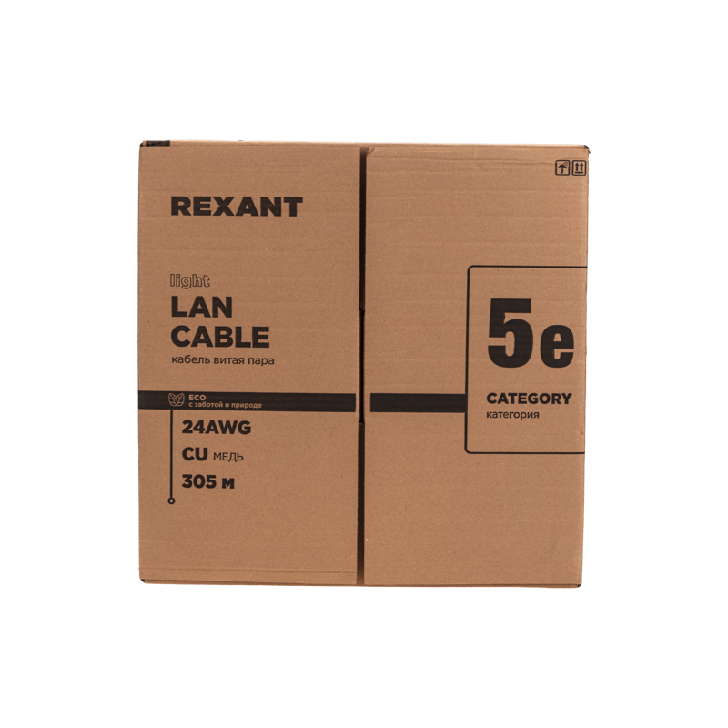 Кабель витая пара F/UTP, CAT 5е, PVC, 4PR, 24AWG, внутренний, однопроволочный, серый, 305м, РФ REXANT — фото