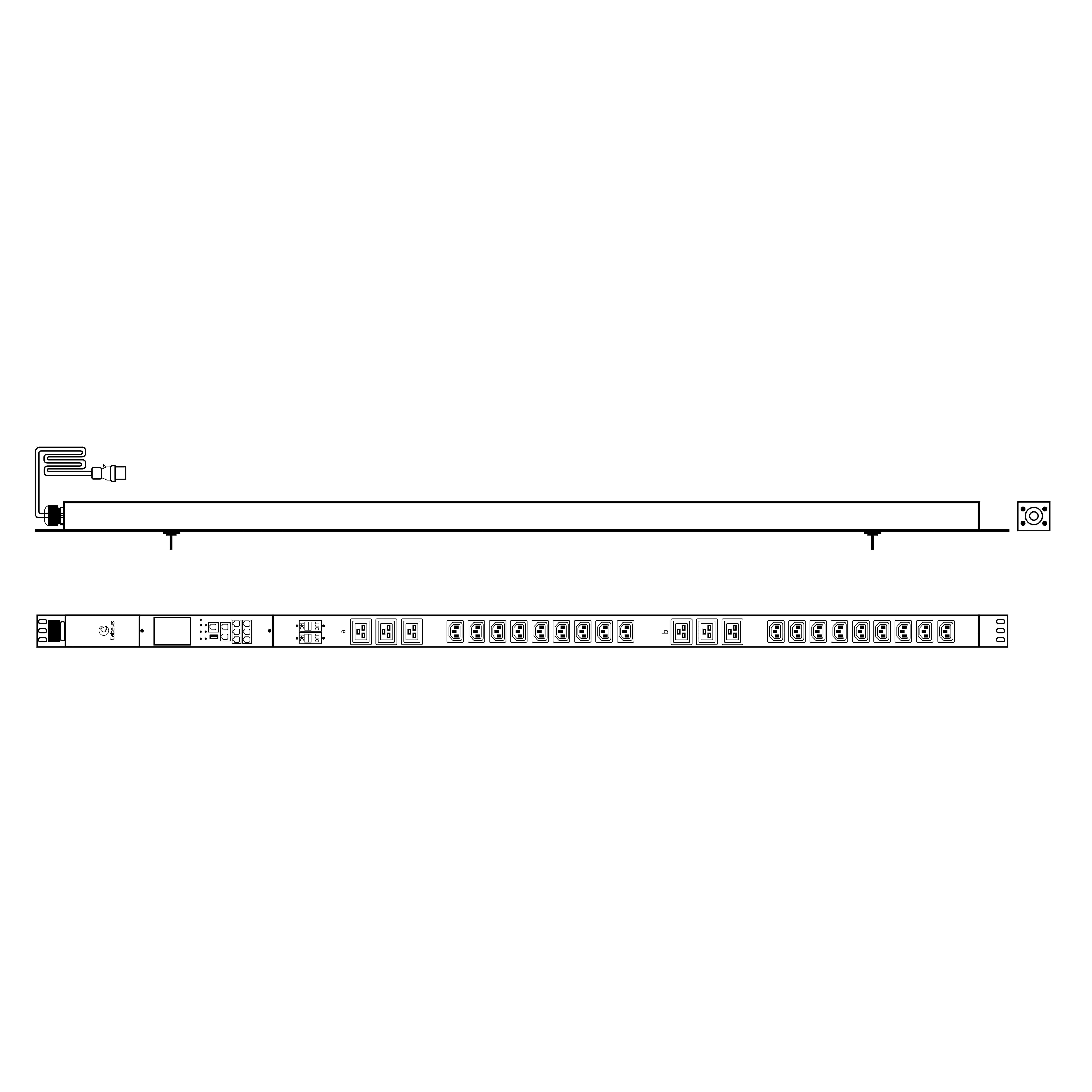 Cabeus SMART-PDU-32-1P-18C13-6C19-I309-M Блок распределения питания, вертикальный, 18 розеток IEC 320 C13, 6 розеток IEC 320 C19, 1 фаза, 32А, 2х16А автомата защиты, 250В, мониторинг, шнур 3м 3х6мм с вилкой IEC 60309 — фото