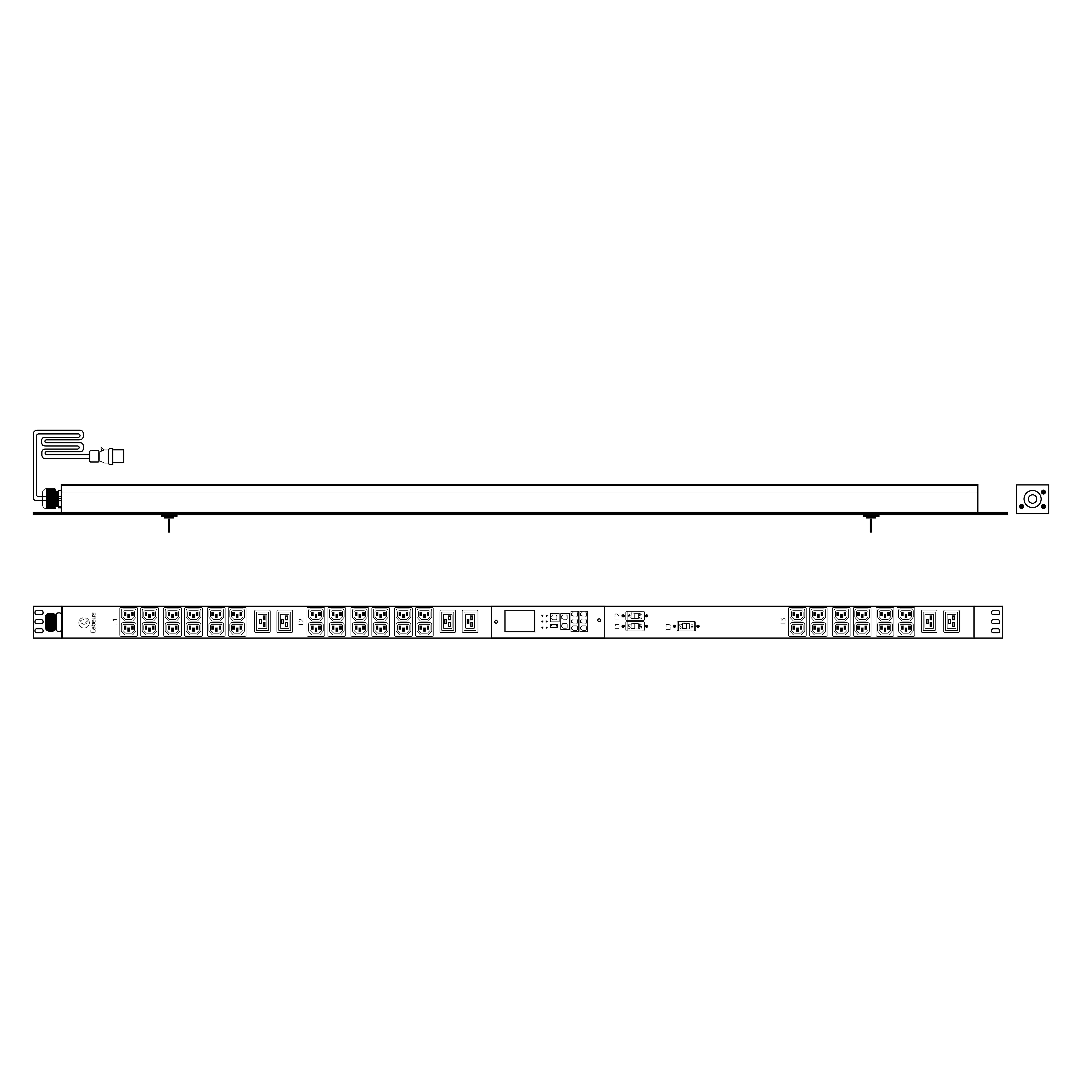 Cabeus SMART-PDU-16-3P-36C13-6C19-I309-M Блок распределения питания, вертикальный, 36 розеток IEC 320 C13, 6 розеток IEC 320 C19, 3 фазы, 16А, 3х16А автомата защиты, 400В, мониторинг, шнур 3м 5х2,5мм с вилкой IE 60309 — фото