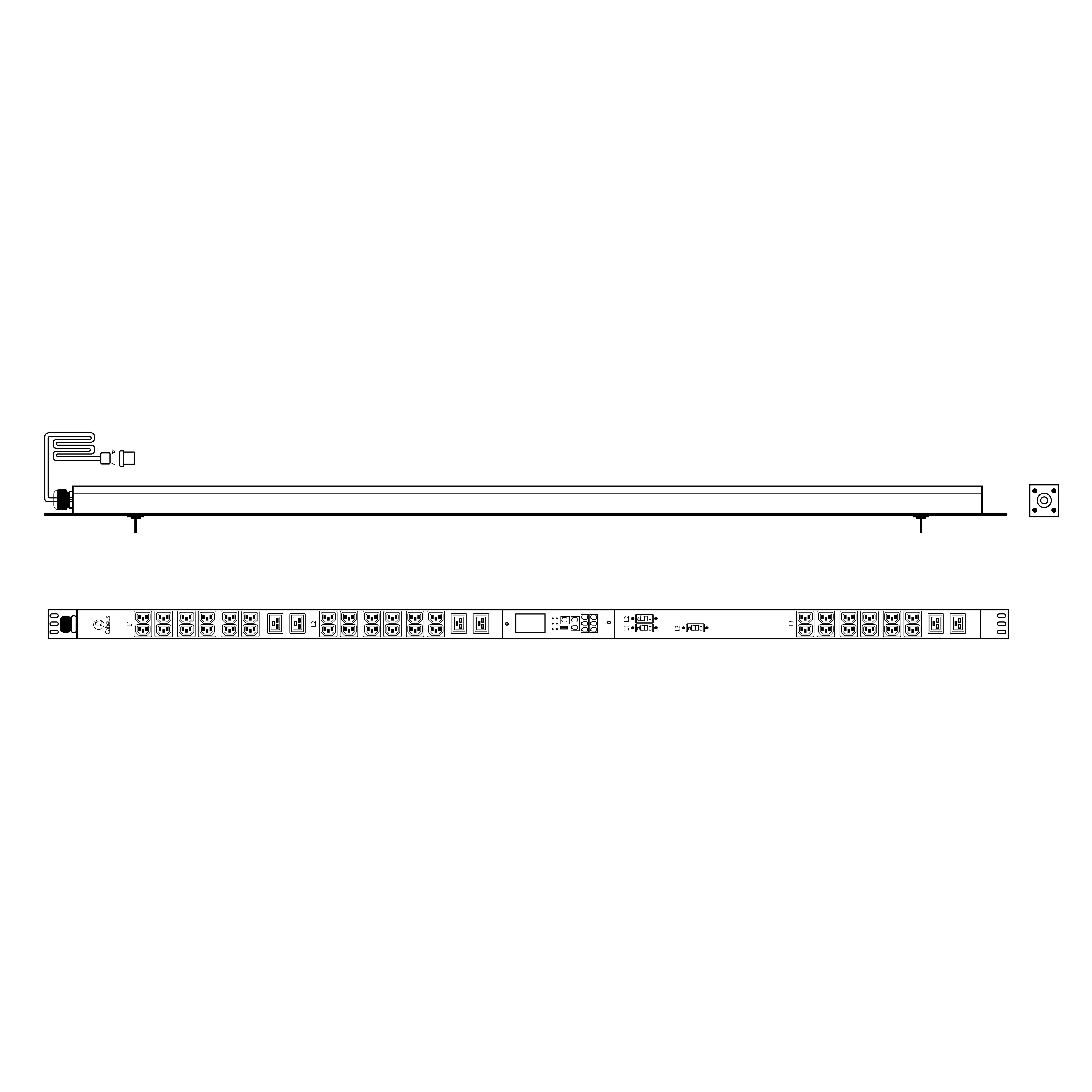 Cabeus SMART-PDU-32-3P-36C13-6C19-I309-M Блок распределения питания, вертикальный, 36 розеток IEC 320 C13, 6 розеток IEC 320 C19, 3 фазы, 32А, 3х32А автомата защиты, 400В, мониторинг, шнур 3м 5х6мм с вилкой IEC 60309 — фото