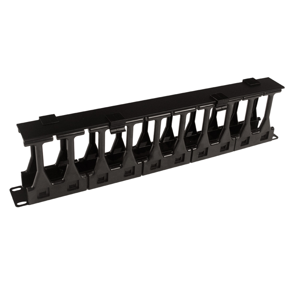 Cabeus JB08-1U-100-PL-BK Кабельный органайзер горизонтальный 19" 1U, пластиковые пальцы, металлический, цвет черный (RAL9004)
