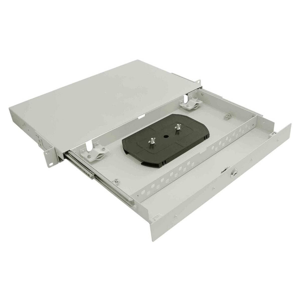 Cabeus ODF-19-24FC-K-GY-T Кросс оптический стоечный выдвижной, с замком, 19, до 24 портов FC(ST), сплошная панель, серый